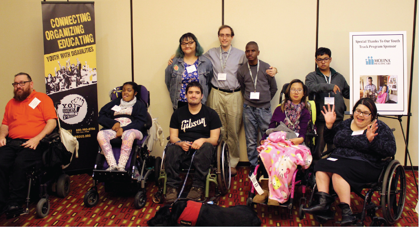 Photo of diverse youth with disabilities and mentors at the 2016 Family Voices of California event